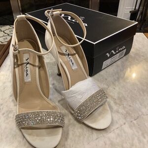 Ivory Satin Crystal Ankle-Strap d'Orsay Stiletto Heel Pump